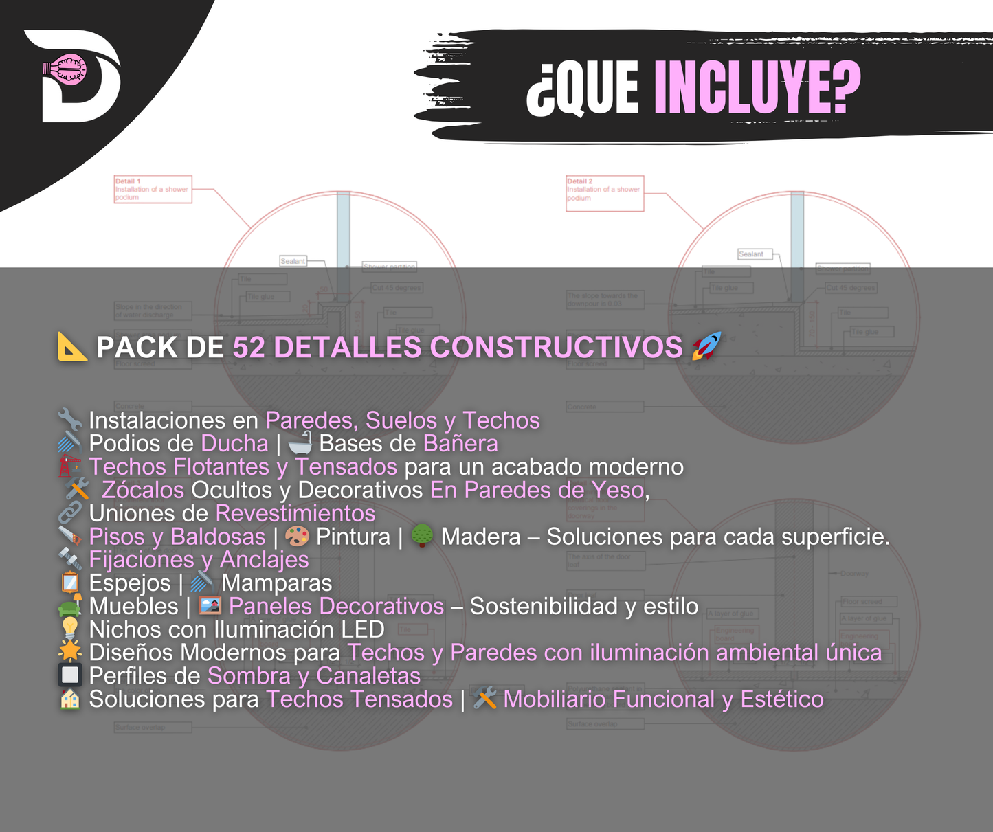 52 Detalles y Cortes Constructivos – Listos para Usar