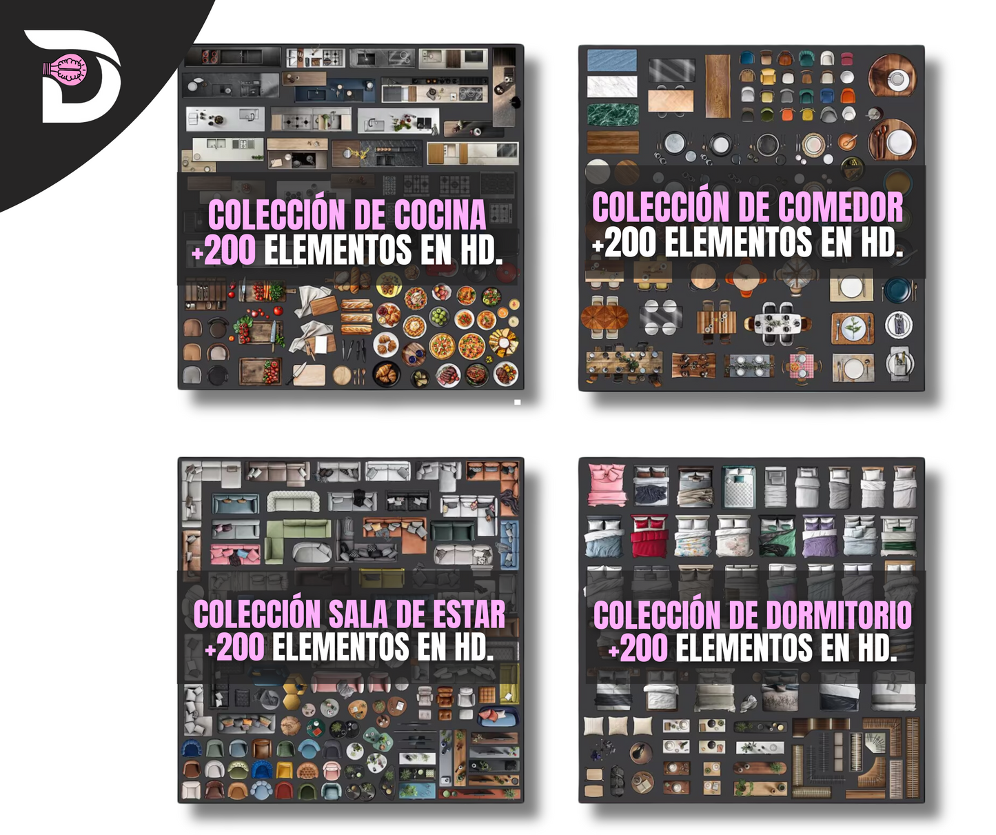 Colección +2000 Bocetos de Muebles y Texturas PNG