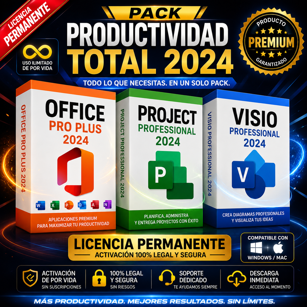 Pack Office+Project+Visio 2024 / Suscripción (Permanente) (1) PC