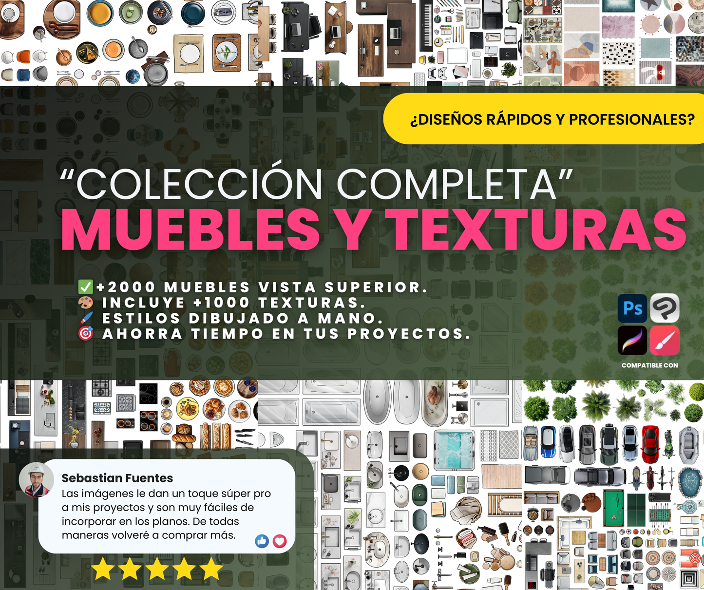 Colección +2000 Bocetos de Muebles y Texturas PNG